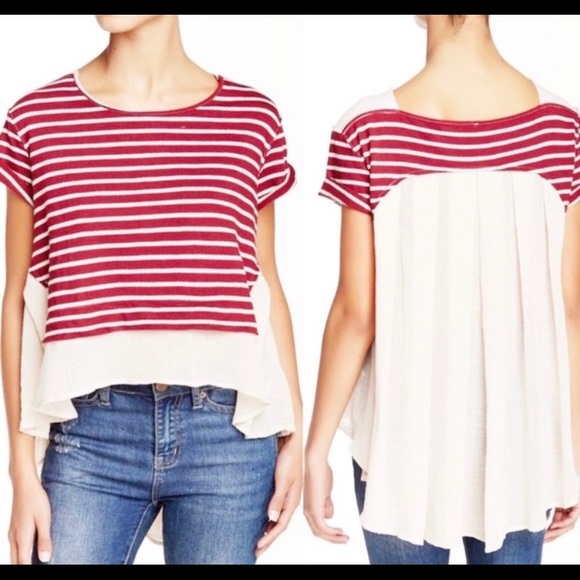 Free People Red Stripped High Lo Top - Picture 5 of 7